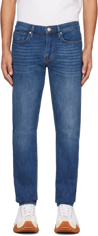 Frame L'homme Slim-fit Whiskered Denim Jeans In Dark Denim