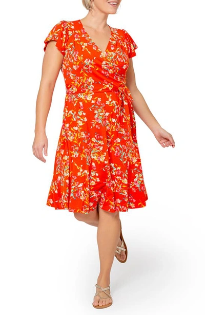 Leota Plus Size Monique Floral-print Wrap Dress In Red