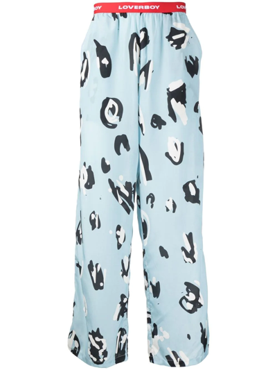 Charles Jeffrey Loverboy Abstract-print Logo-waist Trousers In Blue