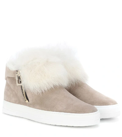 Roger Vivier High Top Sneaky Viv Fur Sneakers In Beige