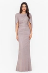 Betsy & Adam Glitter Knit Drape Back Gown In White/pink/gold