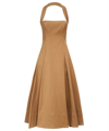 Khaite Lalita Pleated Cotton-blend Twill Halterneck Midi Dress In Brown