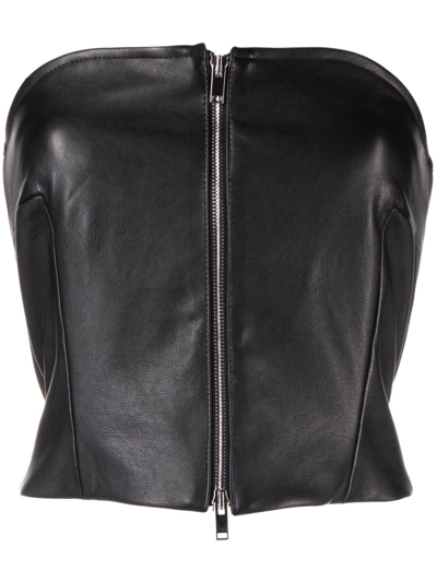 Khaite Ira Strapless Cracked-leather Bustier Top In Black