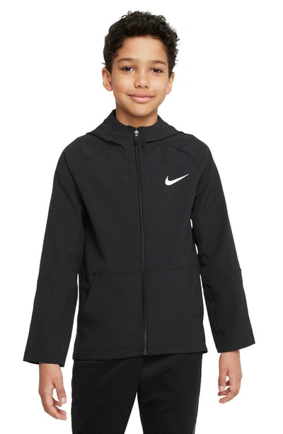 Nike Dri-fit Big Kids' (boys') Woven Training Jacket In Black/black/white