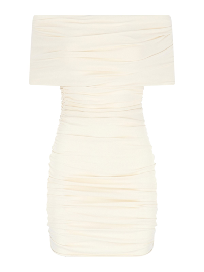 Khaite Aerica Off-the-shoulder Ruched Stretch-jersey Mini Dress In White