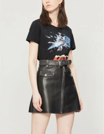 Maje Belted A-line Leather Miniskirt In Black 210