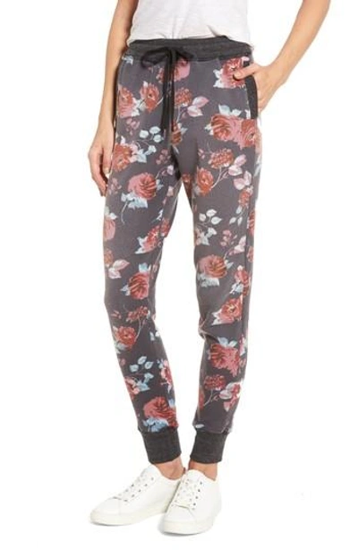 Splendid Chelsea Rose Print Jogger Pants In Pitch Black