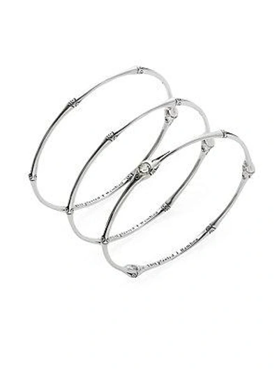 John Hardy Bamboo White Topaz & Sterling Silver Bangle Bracelet Set