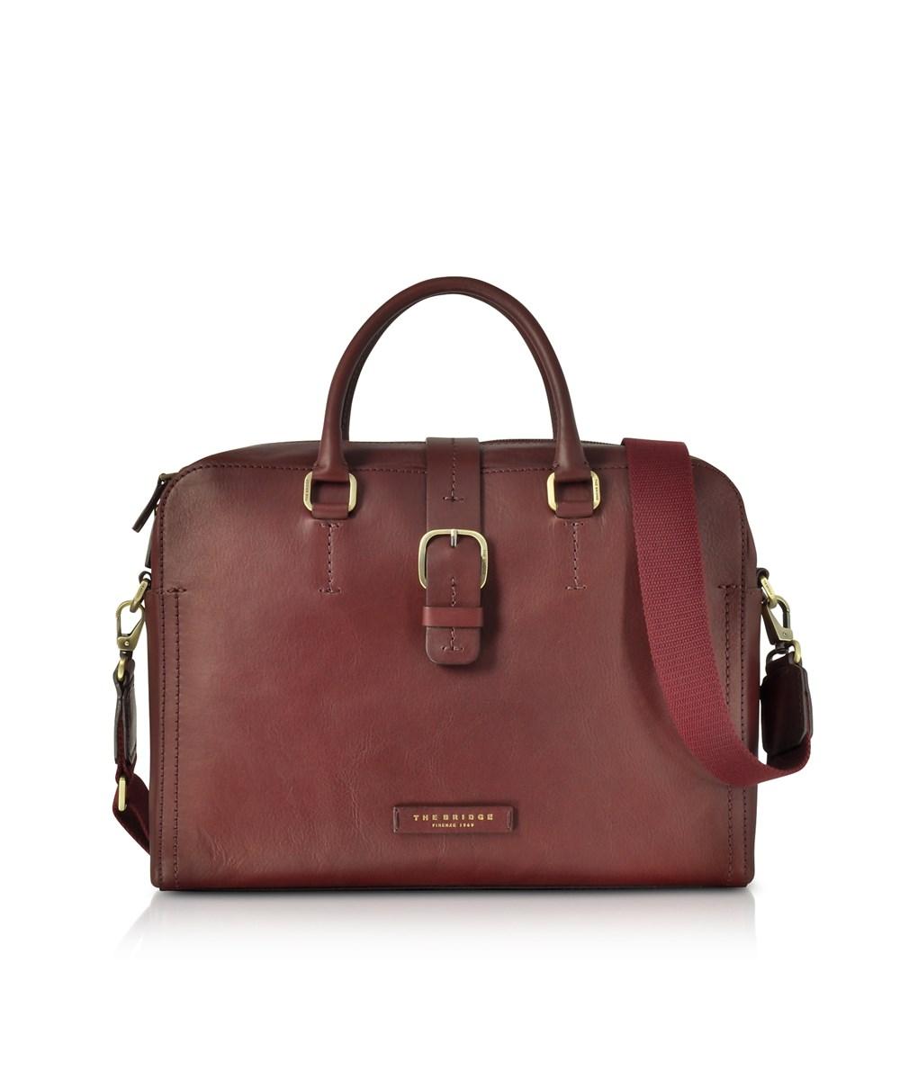 The Bridge Men's Burgundy Leather Briefcase In Red | ModeSens