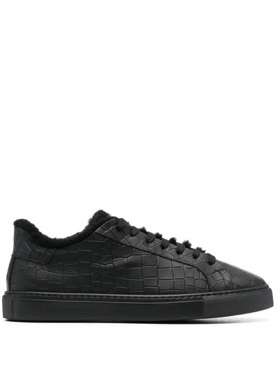 Hide & Jack Essence Croc-embossed Sneakers In Black