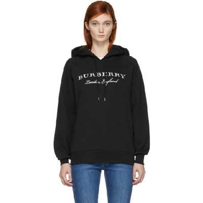Burberry Krayford Embroidered Cotton Blend Hoodie In Black