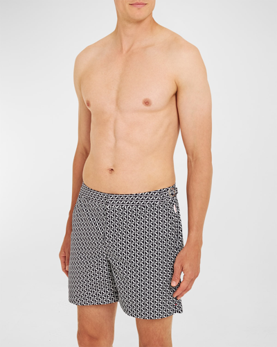 Orlebar Brown Bulldog Mid-length Jacquard Swim Shorts In Black