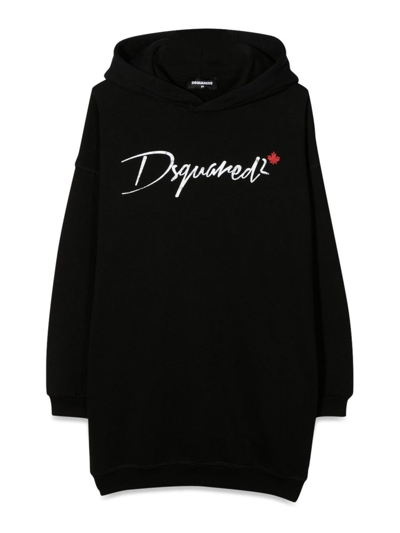 Dsquared2 Teen Logo-print Hooded Dress In Black