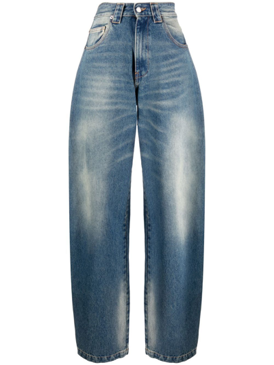 Darkpark Ines Fold-over Cotton Denim Jeans In Light Blue