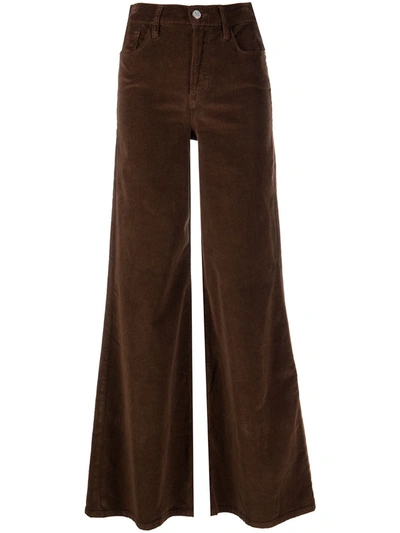 Frame Le Palazzo Wide-leg High-rise Cotton-blend Trousers In Brown