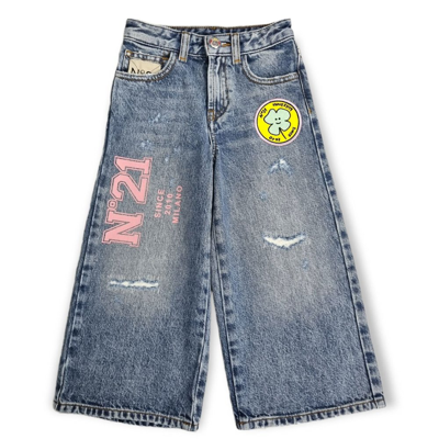 N°21 Kids' Wide Leg Cotton Denim Jeans In Blue