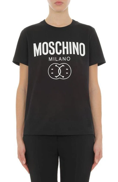 Moschino X Smiley® Double Smiley Organic Cotton Graphic Tee In Black