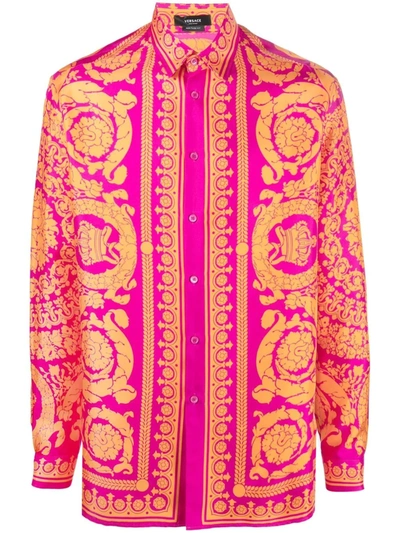 Versace Baroque Print Silk Twill Shirt In Multicolour