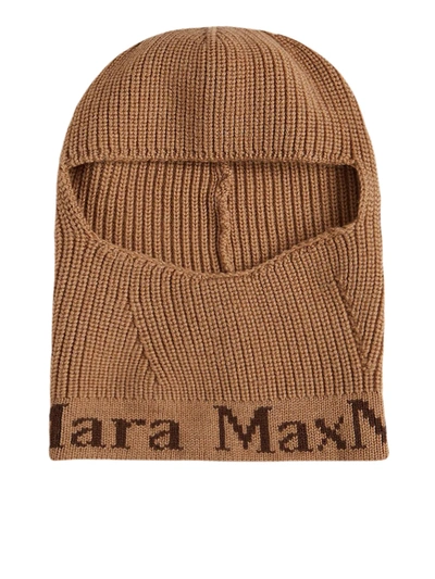 Max Mara Tan-coloured Wool Knit Balaclava In Brown