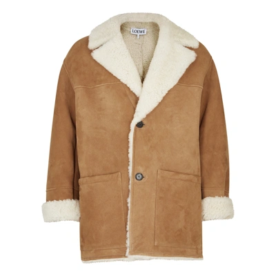 Loewe White And Camel-coloured Shearling Coat In Beige