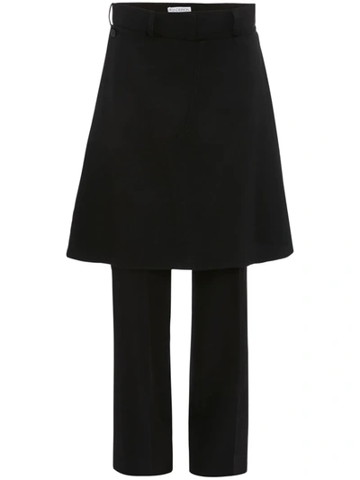Jw Anderson Detachable Skirt Cotton-blend Tailored Trousers In Black
