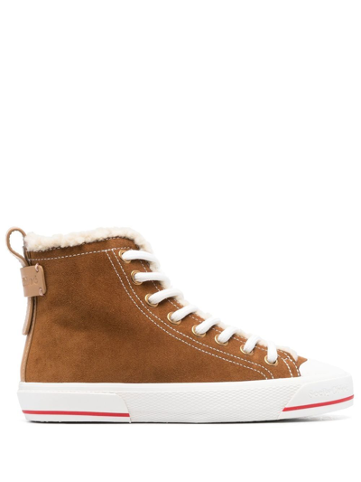 See By Chloé 20mm Aryana Shearling High Top Trainers In Tan