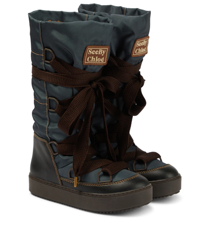 See By Chloé 20mm Naina Nylon Snow Boots In Grey,brown