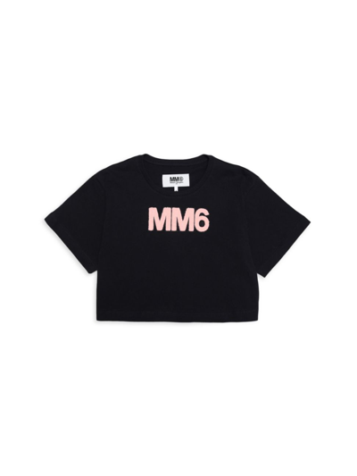 Mm6 Maison Margiela Kids' Crop Cotton Jersey T-shirt W/ Patch Logo In Black