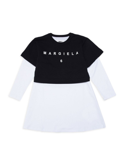 Mm6 Maison Margiela Kids' Little Girl's & Girl's Colourblock Logo Dress In Black White