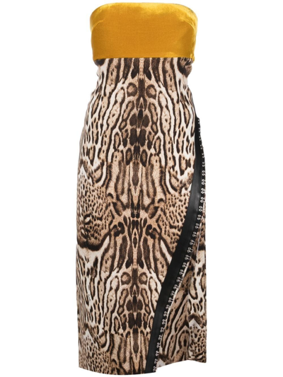 Roberto Cavalli Printed Cady & Velvet Midi Dress In Naturale