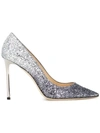 Jimmy Choo Romy 85mm Dégradé Glittered Leather Pumps In Grey