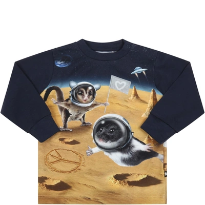 Molo Multicolor T-shirt For Baby Boy With Animals In Blue