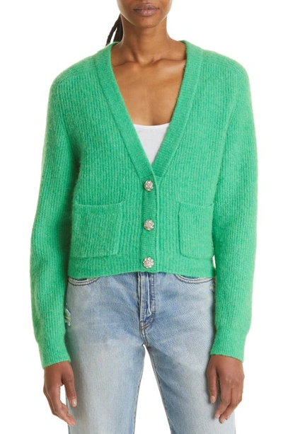 Ganni Green Embellished Wool-blend Cardigan
