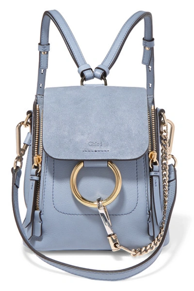 Chloé Faye Mini Textured-leather And Suede Backpack In Light Blue