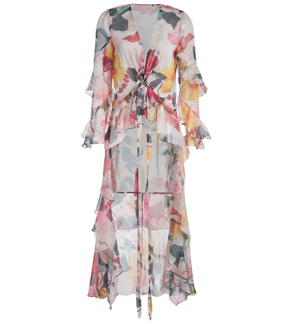 Patbo Hibiscus Belted Floral-print Crepon Robe In Vanilla