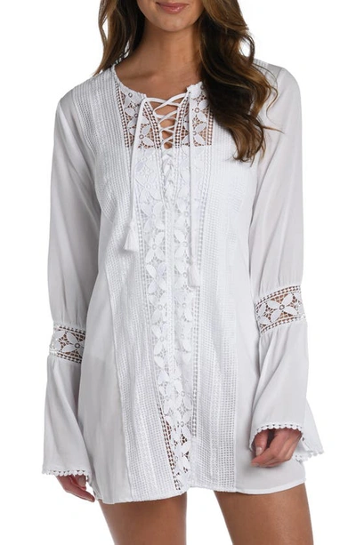 La Blanca Coastal Long Sleeve Cover-up Tunic Dress In White