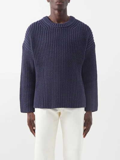 Altu Crew-neck Ribbed Cotton-blend Sweater In Navy