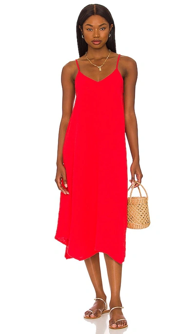 Bobi Beach Gauze Midi Dress In Red