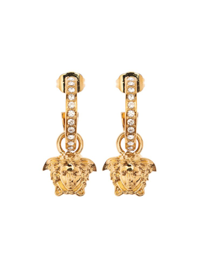 Versace Woman's Medusa Metal  Pendant Earrings With  Crystals Detail In Gold
