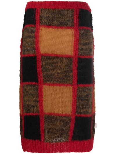 Marni Bi-pattern Tulip Wool Skirt In Red