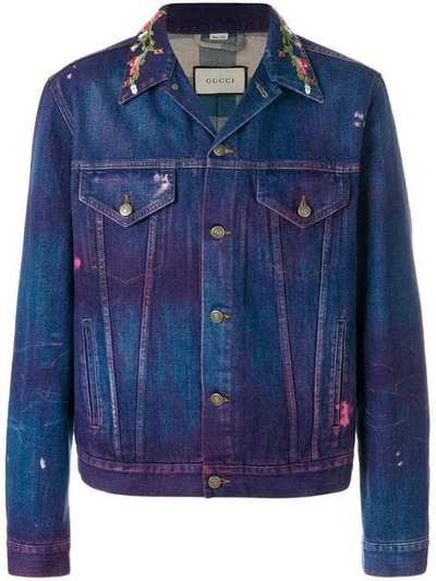 Gucci Tiger-print Denim Jacket In Blue