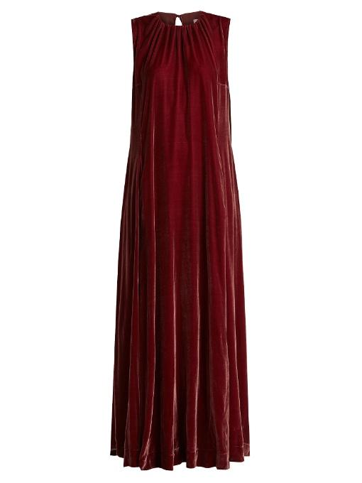 Raey Gatheredneck Velvet Maxi Dress In Dark Red ModeSens