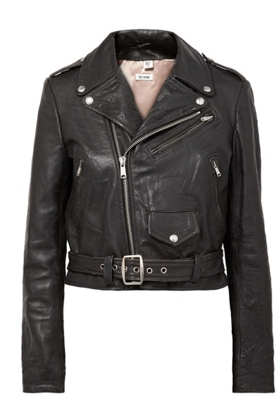 Re/done Reconstructed Moto Racer Distressed Leather Biker Jacket In Black