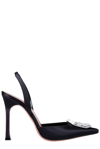 Amina Muaddi Camelia 90 Crystal-brooch Satin Slingback Pumps In Black