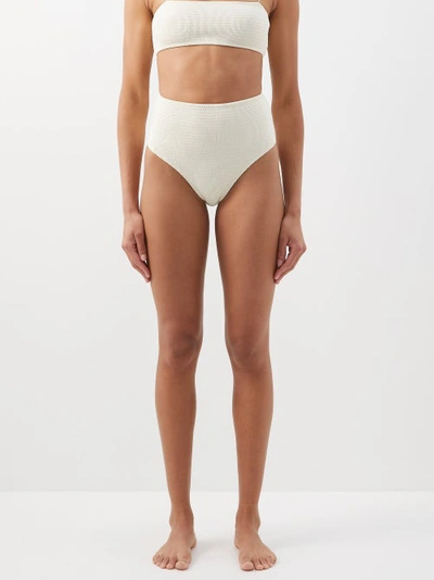 Totême Smocked High-waisted Bikini Bottom In Tofu