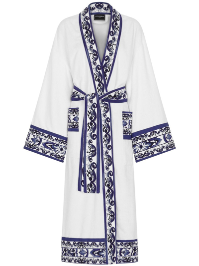 Dolce & Gabbana Majolica-print Trim Bathrobe In Multicolor