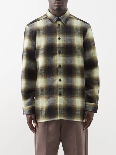Givenchy Logo-print Checked Wool-flannel Overshirt In Green