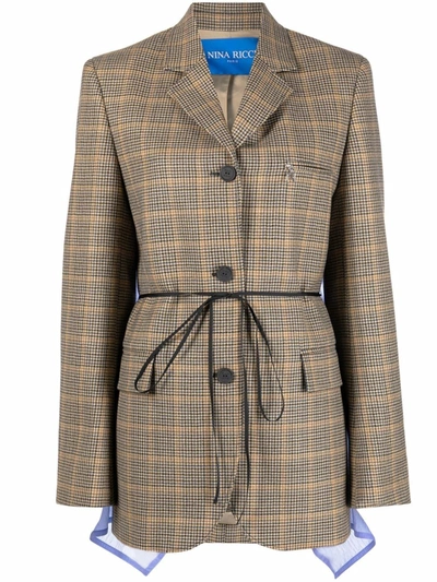 Nina Ricci Houndstooth Check Wool Jacket In Neutrals