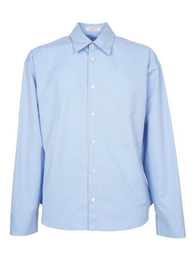 Valentino Long-sleeve Cotton Shirt In Aqua