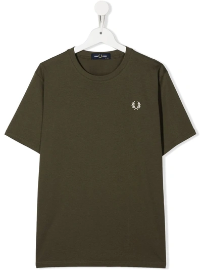 Fred Perry Kids' Embroidered-logo Detail T-shirt In Green